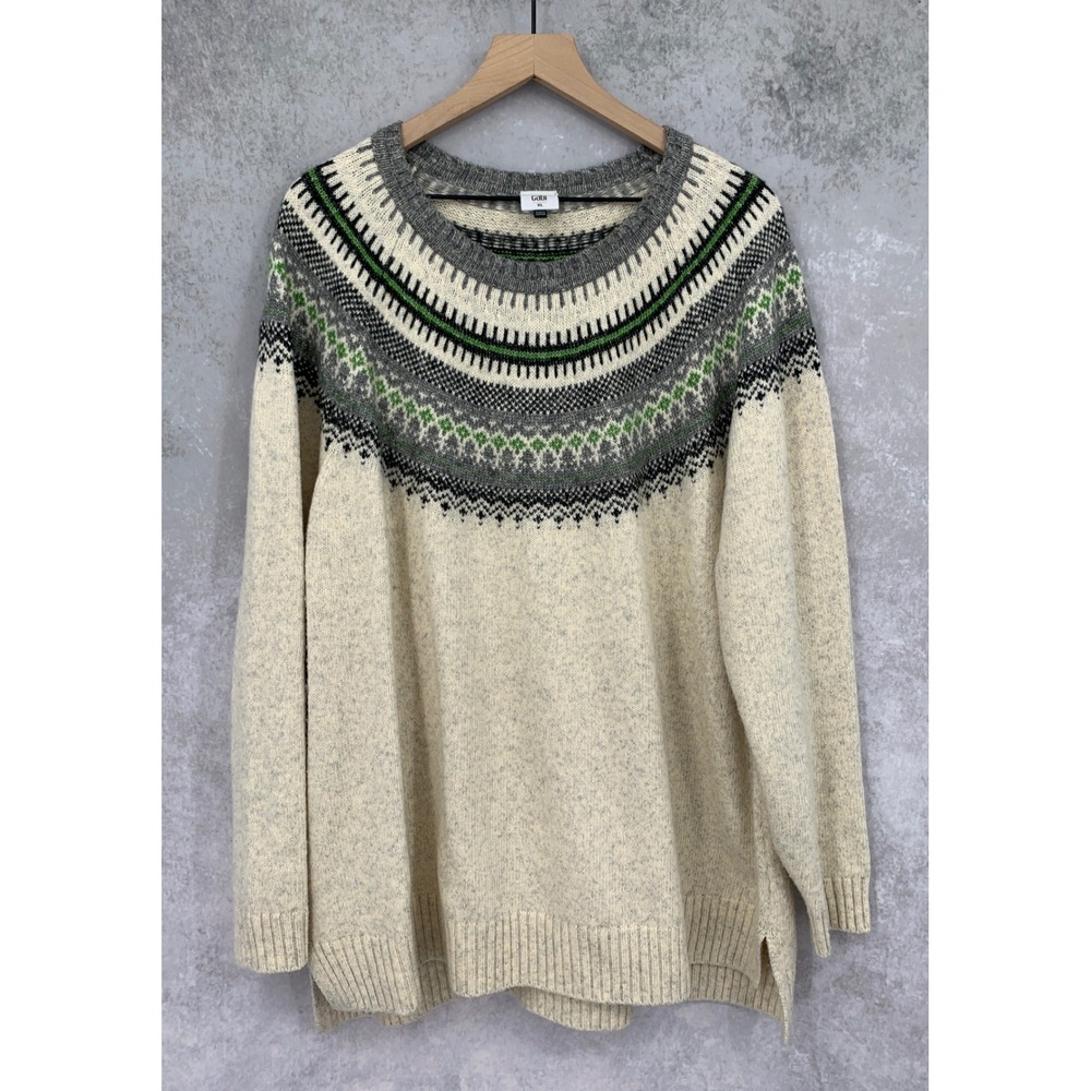 Cabi Sweater Womens XL Cream Fair Isle Knit Long Sleeve Pullover 4283